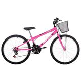 Bicicleta Aro 24 Mormaii 18v Safira V-brake Com Cesta Rosa