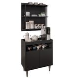 Aparador Cantinho Do Café E Painel 3 Prateleiras Flora M24 Preto - Mpozenato