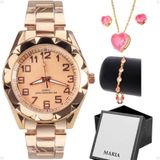 Relogio Feminino Aço Prova Dagua + Caixa + Brincos + Colar Qualidade Premium Original Moda Social