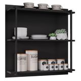 Prateleira Industrial Cozinha Tripla Com Painel Flora M24 Preto - Mpozenato