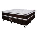Cama Box Queen Size Castor Selle P Dupla Com Revestimento Em Tecido Suede + Colchão Com Molejo Tecnopedic E Euro Pillow 34x158x198cm