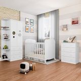 Berço Americano + Cômoda Infantil 4 Gavetas E 65,1cm De Largura + Guarda-roupa Infantil Peroba Duda Plus 2 Portas, 3 Gavetas E 5 Prateleira