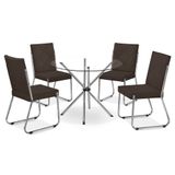 Mesa De Jantar Aço Nobre Leticia Plus Com Tampo De Vidro E 4 Cadeiras Liz Com Assento Estofado Revestido Em Suede