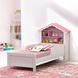 Cama Solteiro Casinha Aquarela Branca E Rosa Com Colchão