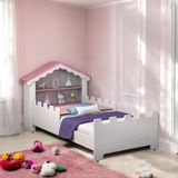 Cama Juvenil Casinha De Brinquedo Kyoto Branca E Rosa