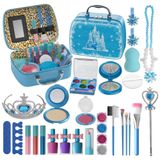 Kit De Maquiagem Infantil Lavável Com 29 Peças Para Crianças De 3 A 8 Anos, Arihel Frozen, Azul