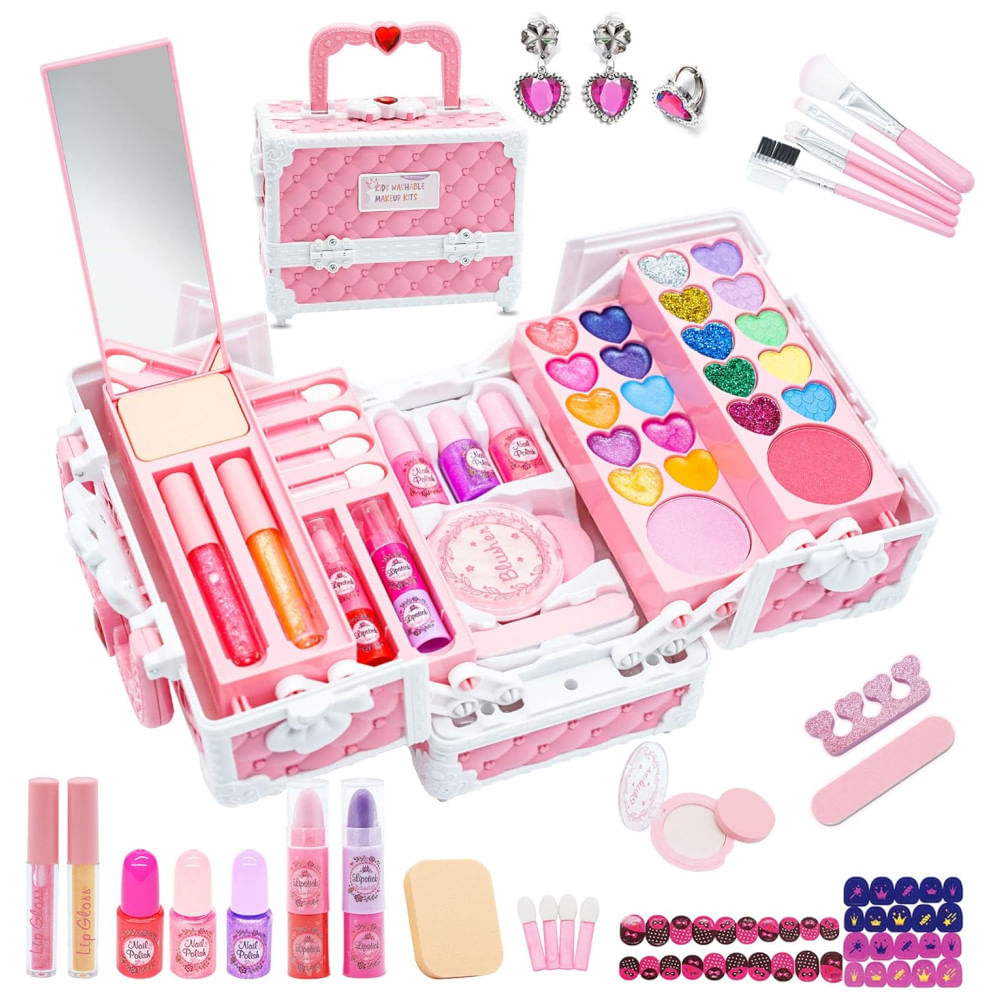 Kit De Maquiagem Infantil Com 52 Peças Para Crianças De 4 A 8 Anos, Aimiffy Princesa, Rosa