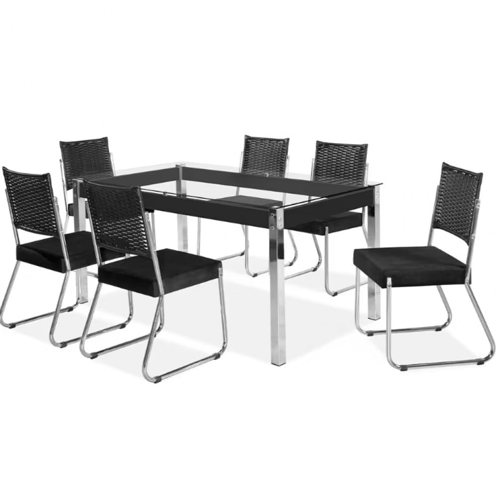 Mesa De Jantar Aço Nobre Claudia Com Tampo Kanon E 6 Cadeira