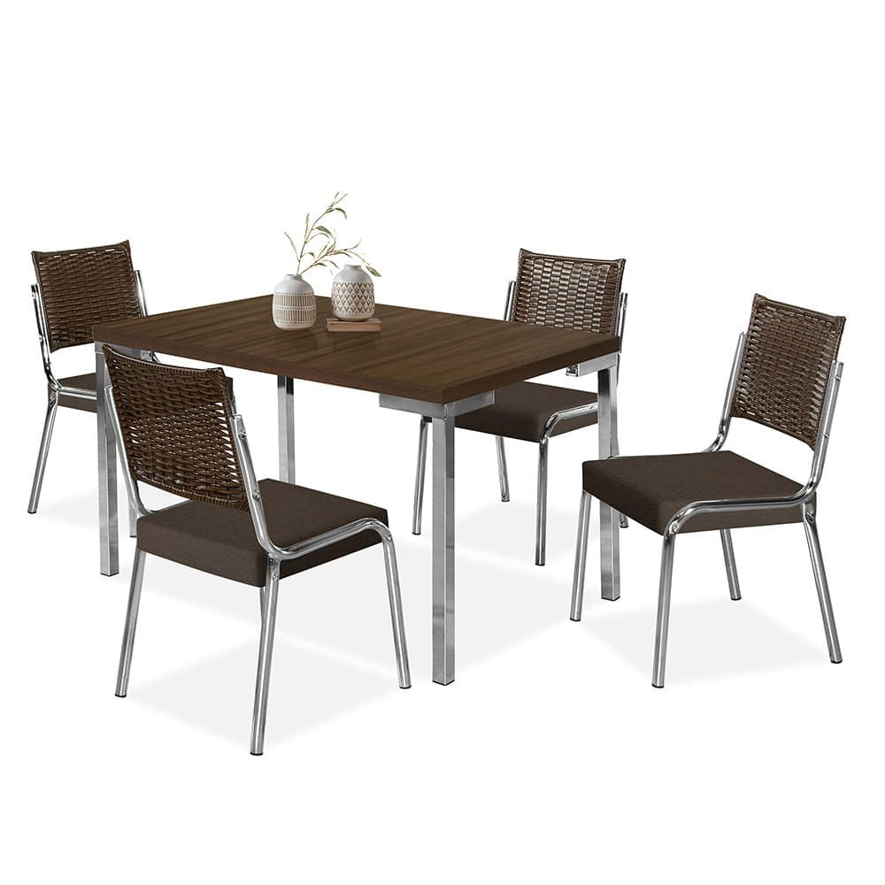 Mesa De Jantar Aço Nobre Kansas Com 4 Cadeiras Com Assento Estofado Revestido Em Suede