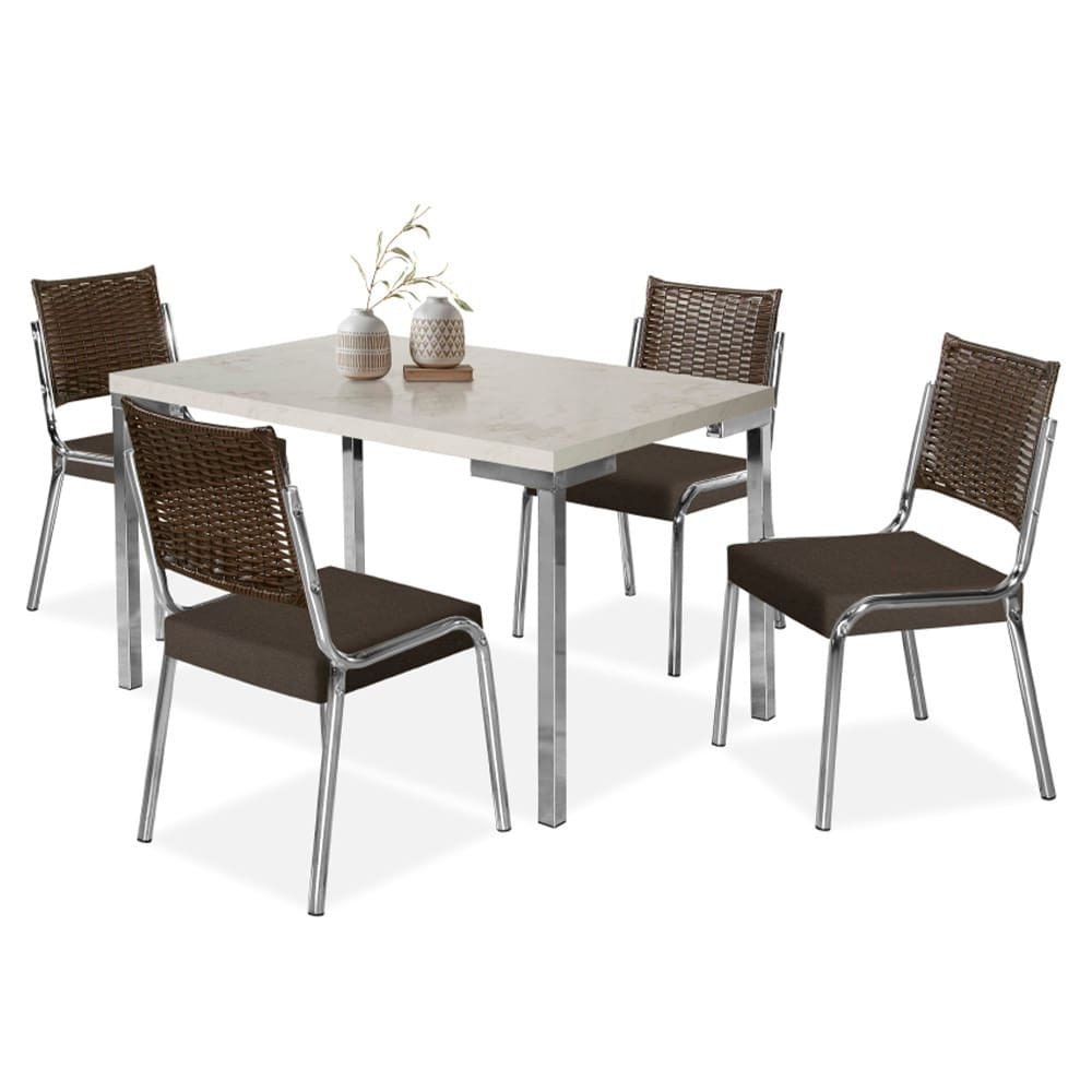 Mesa De Jantar Aço Nobre Kansas Com 4 Cadeiras Com Assento Estofado Revestido Em Suede