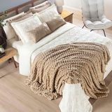 Coordenado Cobre Leito E Cobertor Tok Max Queen Ultrasoft Alto Relevo Dupla Face - Palha