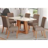 Sala De Jantar Lins Com Tampo Com Vidro Curvo 160x90cm E 6 Cadeiras Malu Nature Marrom Amêndoa