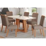 Sala De Jantar Lins Com Tampo Com Vidro 160x90cm E 6 Cadeiras Malu Nature Marrom Amêndoa