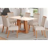 Sala De Jantar Lins Com Tampo Reto 160x90cm E 6 Cadeiras Malu Nature Veludo Light Linho