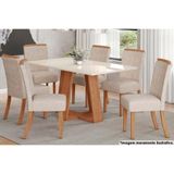 Sala De Jantar Lins Com Tampo Com Vidro 160x90cm E 6 Cadeiras Malu Nature Veludo Light Linho