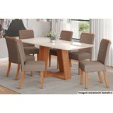 Sala De Jantar Lins Com Tampo Com Vidro Curvo 200x90cm E 6 Cadeiras Malu Nature Marrom Amêndoa