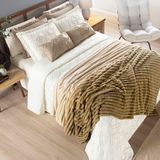 Coordenado Cobre Leito E Cobertor Fluflu Queen Ultrasoft Alto Relevo Dupla Face - Cáqui