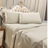 Jogo De Cama Lençol Queen Realce Percal 400 Fios 4 Peças - Bege
