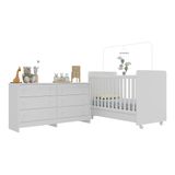 Berço 3 Em 1 Para Colchão 130x70cm Com Rodízios E Cômoda Chantilly Multimóveis Mp4290 Branco