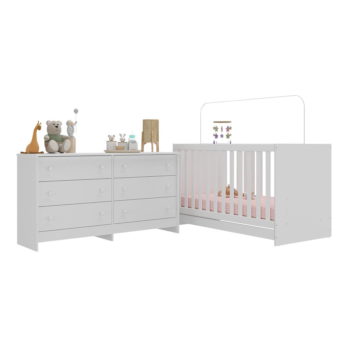 Berço 3 Em 1 Para Colchão 130 X 60cm Com Cômoda Doce De Leite Multimóveis Mp4297 Branco