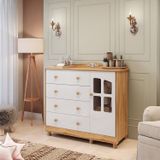 Cômoda De Bebê 120,30cm 1 Porta Com Janela 4 Gavetas 100% Mdf Maya Clássico Espresso Móveis Branco Brilho/amêndoa