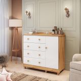 Cômoda De Bebê 120,30cm 1 Porta E 4 Gavetas 100% Mdf Maya Clássico Espresso Móveis Branco Brilho/amêndoa