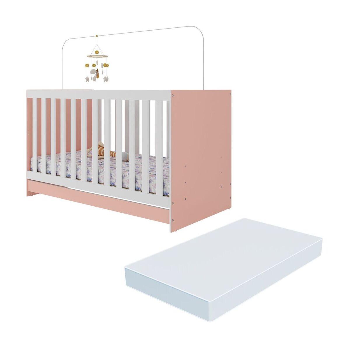 Berço 3 Em 1 Com Colchão Incluso Doce De Leite Multimóveis Mp4310 Rosa