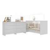 Berço 3 Em 1 Com Colchão Incluso E Cômoda Framboesa Multimóveis Mp4296 Branco