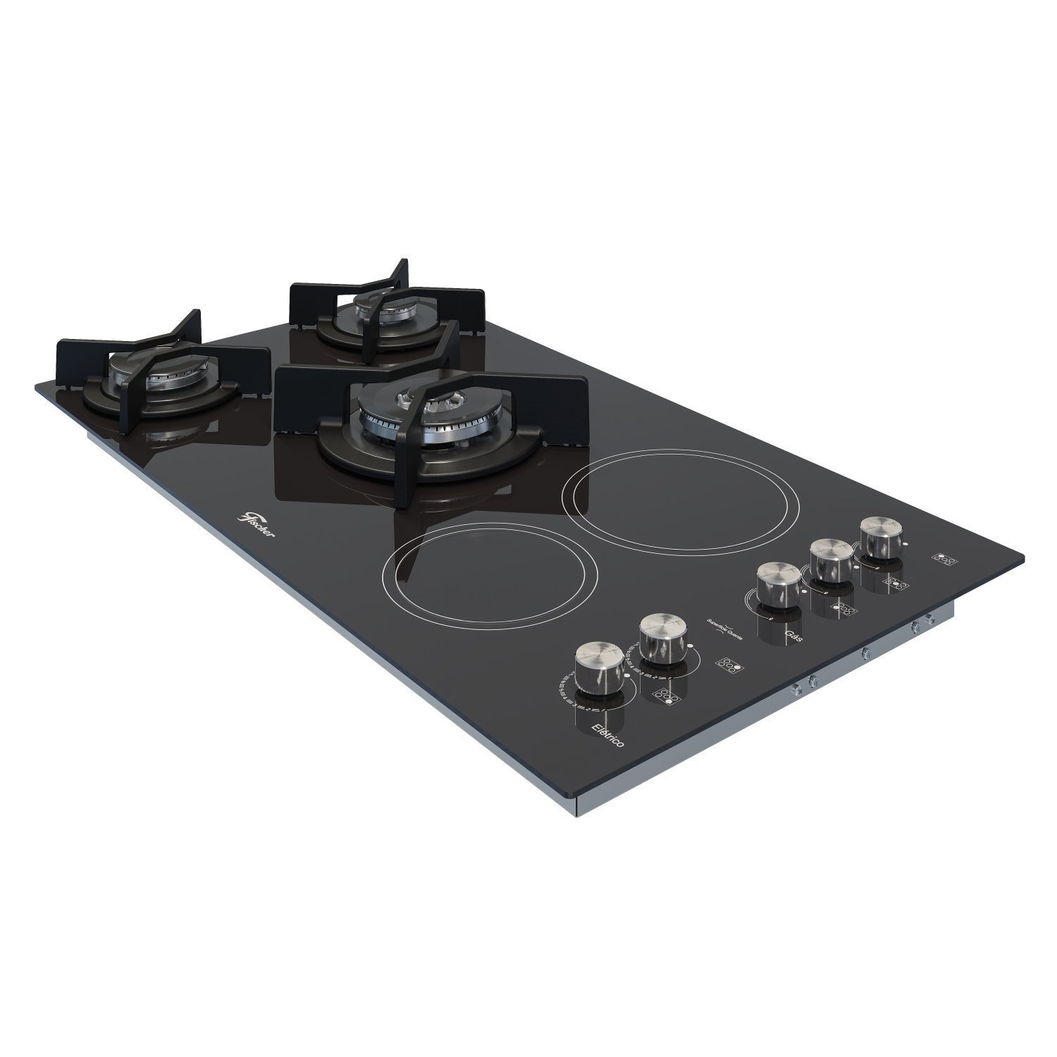 Cooktop 5 Queimadores Gás/elétrico Tripla Chama Mesa Vitrocerâmica Top 220v Fischer Preto