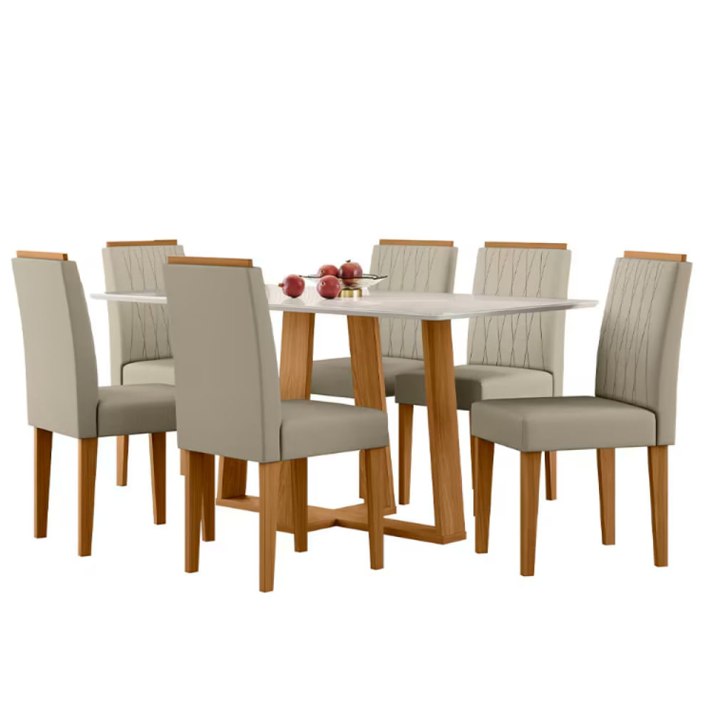 Mesa De Jantar Retangular New Ceval Amsterdam Com 6 Cadeiras Estofadas E Revestidas