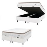 Cama Box Colchão Baú Casal Queen Molas Ensacadas City Pillow Top 158x198x64cm Linho Branco / Bege Hellen Branco/bg