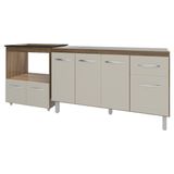 Balcão Cozinha Gabinete De Pia 140 Cm Camila E Balcão Evelyn Para Fogão Cooktop 5 Bocas E Forno Elétrico Savana Off White