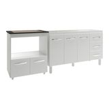 Armário Balcão Gabinete De Pia 140 Cm Carine E Balcão Para Fogão Cooktop 4 Bocas E Forno Elétrico Evelyn Branco