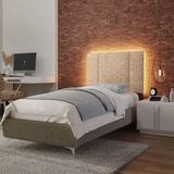 Cabeceira Estofada Cama Box Solteiro Com Led Splend 90 Cm Buclé Bege