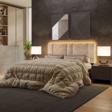 Cabeceira Estofada Cama Casal Queen Size Led Splend 160 Cm Buclé Bege