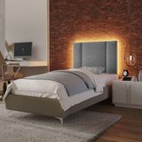 Cabeceira Estofada Cama Box Solteiro Com Led Splend 90 Cm Linho Cinza