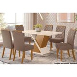 Sala De Jantar Tampo Curvo Com Vidro 160x90cm E 6 Cadeiras Bella Nature Marrom Amêndoa