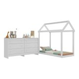 Cama Infantil Montessoriana Com Colchão Incluso E Cômoda Bambolê Multimóveis Mx4288 Branco Branco