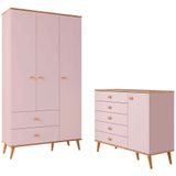 Guarda Roupa Infantil Ternura Com 3 Portas, 2 Gavetas E 5 Nichos Bartira