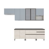 Cozinha Completa Bartira Cristal Com 10 Portas, 5 Gavetas, 9 Prateleiras E Bancada Gourmet - 300cm De Largura