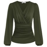 Camisa De Manga Comprida Grace Karin Feminina Com Blusa Franzida Verde Militar S