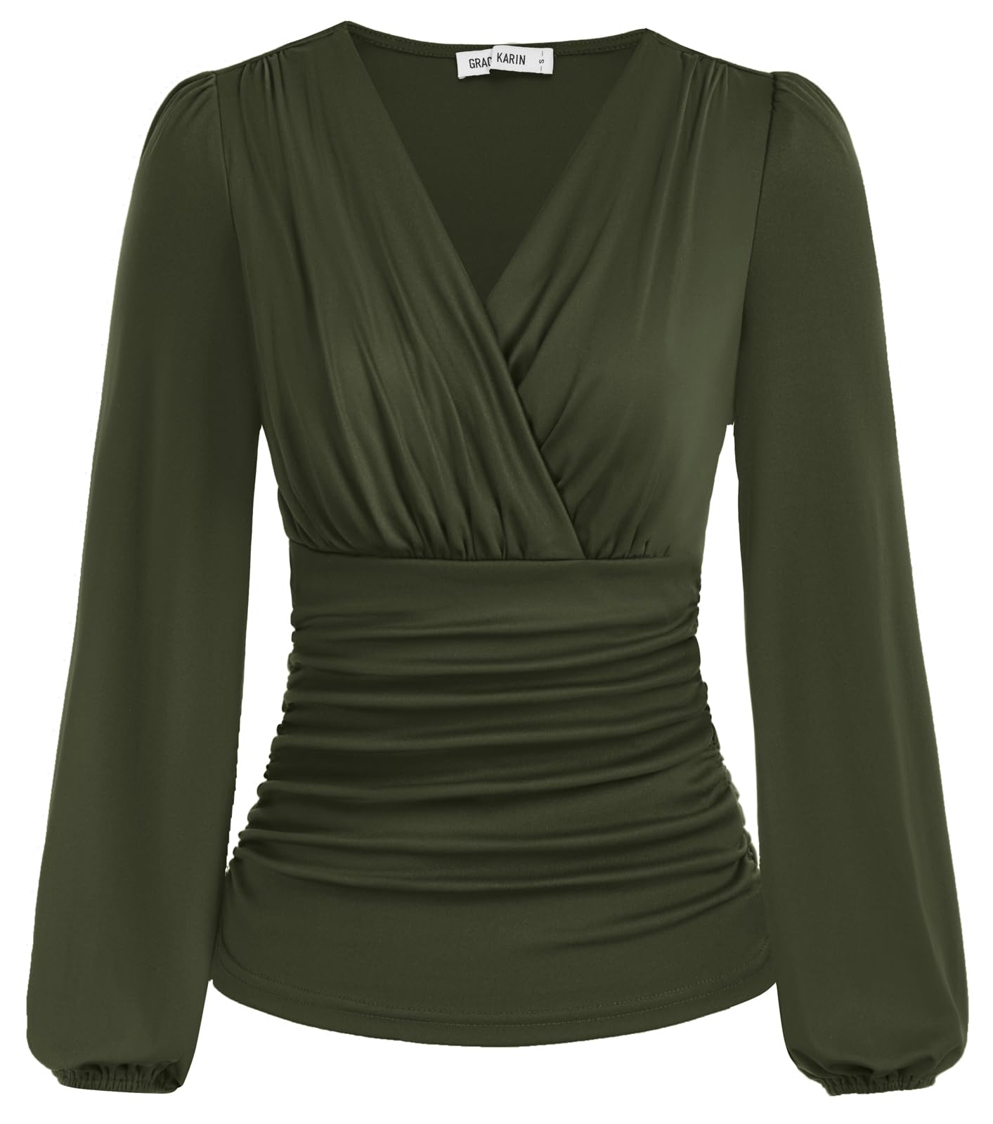 Camisa De Manga Comprida Grace Karin Feminina Com Blusa Franzida Verde Militar S