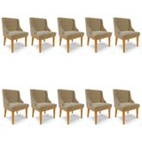 Kit 10 Cadeiras Estofadas Para Sala De Jantar Base Fixa De Madeira Castanho Lia Suede Marrom Rt - Ib