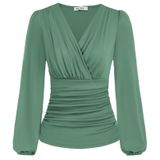 Top Grace Karin Feminino Com Decote Em V, Manga Comprida, Verde Claro, Xxl