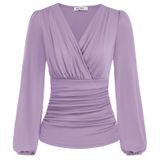 Blusa Feminina Grace Karin De Manga Comprida Com Decote Em V Rosa Roxa