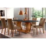 Sala De Jantar Jade Tampo C- Vidro Curvo 180x90 E 6 Cadeiras Imbuia-veludo Capuccino Rufato