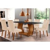 Sala De Jantar Jade Tampo C- Vidro Curvo 180x90 E 6 Cadeiras Imbuia-veludo Creme-pérola Rufato