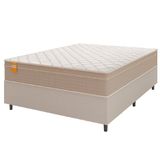 Cama Box Casal Colchão Molas Qatar 138x188x60cm Bege/branco Inducol - Suporta Até 200 Kg Por Pessoa