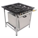 Fogão 4 Bocas Mistas com Forno Grelhas 40 X 40 Perfil 6.5 M18 Série Luxo Metalmaq Gás GLP - Botijão Metalmaq