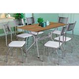 Sala De Jantar Loire Com Tampo De Madeira 160cm + 6 Cadeiras Cromada-branco